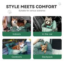 HAZOOWILL Asiento de coche para transportar mascotas, cama de viaje portátil y cálida para perros y gatos de menos de 11 kg con arnés de ajustable, asa y correa para el hombro, se adapta a los asientos delanteros/traseros del coche y al interior, regalo de Navidad para invierno/otoño