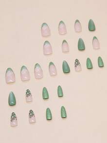 24 Pieces Of Mid-Length Almond-Shaped Wearable Nails, French Cat's Eye False Nails, With Jelly Glue And Nail Files, Suitable For Women's Daily Gatherings And Festivals