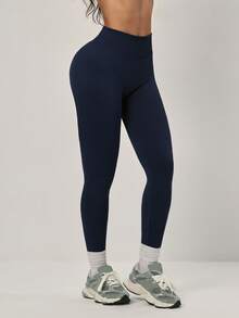 PinkTip 1件装女士纯色弹力骑行运动紧身裤，收腰显瘦，舒适贴身，适合户外徒步、瑜伽、健身、跑步等运动，紧身运动裤 - 藏蓝色 - 查看 5