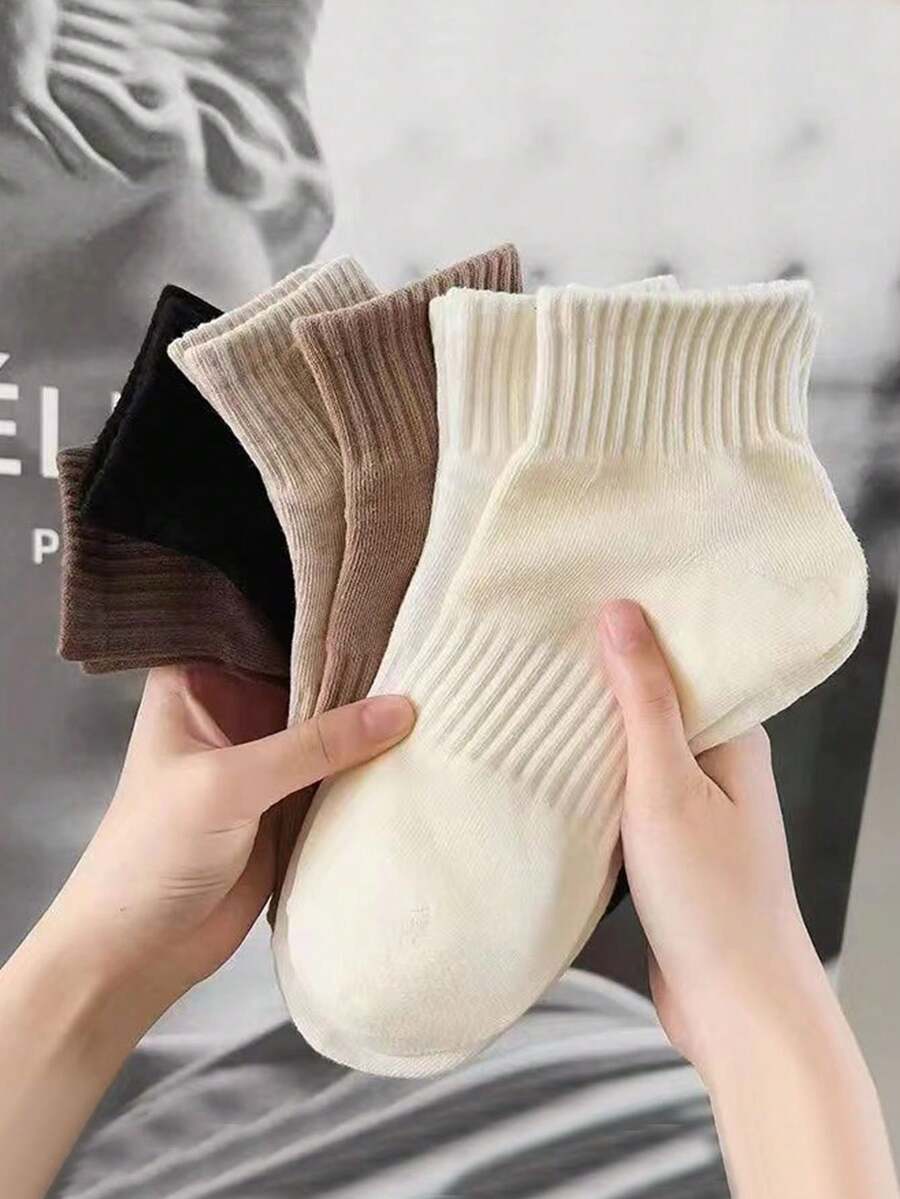 6 Pairs Women's Solid Color Casual Short Socks, Comfortable For Daily Wear - Multicolor - View 1