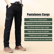 KTMOUW]Pantalones Cargo Clásicos de Sarga para Hombre,Pantalones de Trabajo de Algodón con 6 Bolsillos,Pantalones Casuales para Hombre,Pantalones Cargo de Ajuste Relajado - Negro - Ver 2