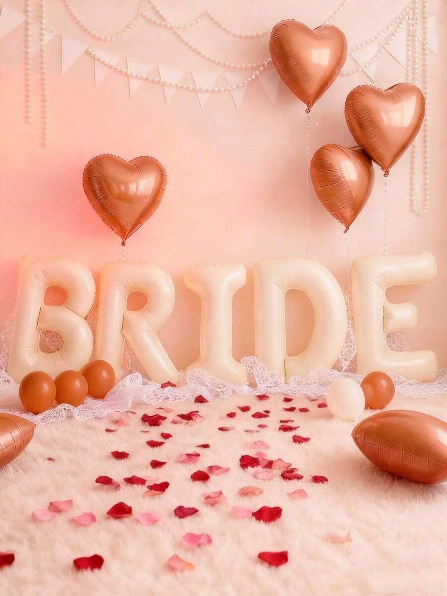 5pcs 16/40-Inch BRIDE Letter Balloon Set, BRIDE Letter Balloon Decoration For Wedding Party, Bridal Shower, Bachelorette Party Decoration, Beige BRIDE Balloons Bachelorette For Bridal Shower, Cream White Sand Bride Aluminum Film Banner Letter Sign, Aluminum Film Balloon Indoor And Outdoor Decoration, Bridal Balloon Banner For Wedding Engagement Bride To Be, No Electricity Required, Christmas Halloween New Year