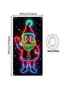 1pc Durable Polyester Neon Santa Claus Christmas Hanging Banner, Suitable For New Year And Winter Celebrations, Size: 35.4x70.8 Inches - Multicolor - View 9