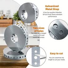 1 Rolle schweres verzinktes Stahlband, 3 Meter x 17,5 mm breit, korrosionsbeständige Metallklemmen, vorgelochtes Mehrfachschlitz-Metallband für Rohrhalterungen und Blecharbeiten, rostbeständige Kohlenstoffstahl-Pulverbeschichtung, rostfreie Streifen