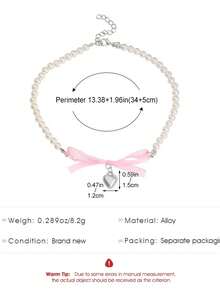 1pc Elegant Necklaces For Women,Heart Shaped Bow Pendant,Pink Choker,Pearl Necklace,Heart Necklaces,Gifts For Women,Jewelry Women