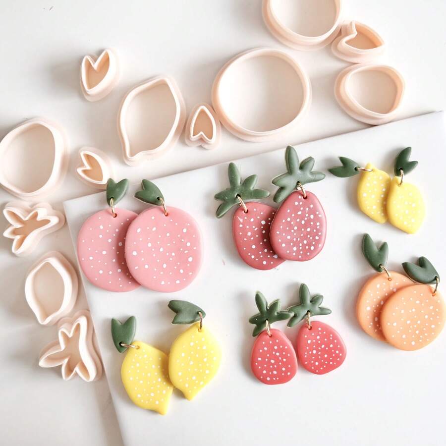 2pcs/Set Fruits Series Cutting Molds Lemon Tangerine Strawberry Shape Polymer Clay Cutters Soft Pottery Clay Molds For DIY Earring Making