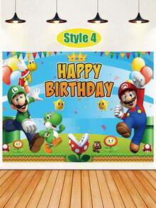 Super Mario 超级马里奥生日背景布横幅，儿童生日派对装饰，摄影背景布，生日婚礼装饰，派对拍照背景墙，派对摄影道具及配件（59*39.3英寸）