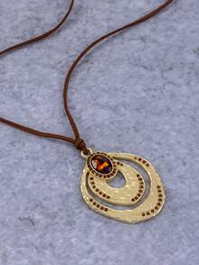 1Pc Bohemian-Style Fashionable Retro Geometric Asymmetrical Pendant Brown Cord Velvet Necklace For Women's Daily Wear & Accessories