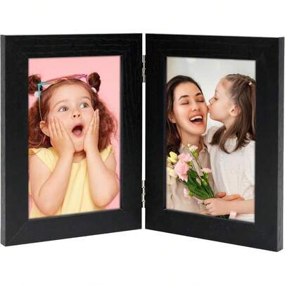 5x7 Picture Frame Double Hinged Two Opening 5 By Photo Frame, Rustic Folding Frame Desk Standing Tabletop Display Vertically