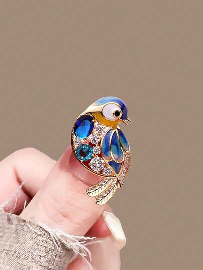 1pc Blue Zirconia Stone Brooch, Creative Badge, Bag/Clothing Decor, Delicate Design, Versatile Lapel Pin Accessory