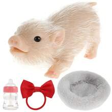 手工植绒复活动物模型逼真宠物硅胶小猪减压玩具，圣诞版 - 白色 - 查看 7