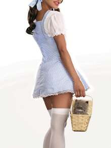 Women's Vintage Plaid Print Mini Corset Dress Halloween Costume Sleeveless Tank Dress Cosplay Outfit For Holiday Party - 淺藍色 - 查看 2