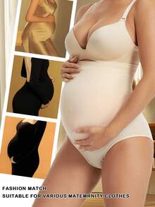 Maternity Belly Support Shorts High Waisted Panties With Expandable Belly Panel Pregnancy Underwear Lingerie - Apricot - View 4