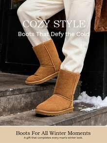 Men's Cozy Suede Boots Winter Warm Faux Fur Lined Cold Weather Outdoor Comfort Ankle Boots - 紫紅色 - 查看 11