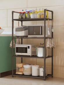 1个多层置物架，坚固的落地式置物架，适用于浴室、厨房、房间、微波炉、书籍、烤箱等，可作置物架、厨房推车、四层微波炉推车、浴室收纳架、储物架、咖啡吧推车，黑色，适用于客厅、办公室，银色，无挂钩，厨房置物架，厨房收纳，家居收纳，金属轮置物架：适用于厨房/车库的重型置物架，可调节层板，可放置锅具及其他杂物，易于移动