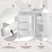 Mobiletto da bagno indipendente 76x46x87cm con lavabo, mobiletto, laccato resistente all'umidità, guide per cassetti con chiusura ammortizzata, ripiani per ante, cassetto estraibile, superficie del ripiano regolabile, grigio - Bianco + Ceramica + MDF - Visualizzare 6