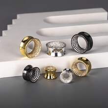 2pcs New Saddle Fit Sparkling Luxurious Round Ear Gauges Tunnels Expander Stretcher Piercing Body Jewelry Women Man Fashion Gift - Round - View 6