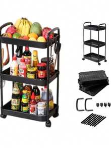 Carrito organizador plástico de 3 niveles, versátil con ruedas para cocina, baño, oficina y sala, fácil de armar, móvil y multifuncional, ideal para jóvenes, carrito de maquillaje, organizador de pañales y más - Negro - Ver 8