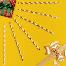 25/100 قش ورقي مطلي بالذهب والأبيض مع نهاية معدنية - 6*197 ملم | مناسب لحفلات عيد الميلاد، المنزل، البار، حفلات الزفاف، محلات المشروبات، النزهات، لوازم الحفلات، هدايا عيد الميلاد