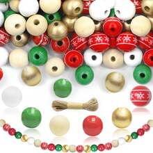 50pcs Christmas Wooden Beads Set With Snowflake Pattern, 16mmn/White Spacer Beads, DIY Jewelry, Ornaments, Christmas Gifts & Home Decor - Multicolor - View 8