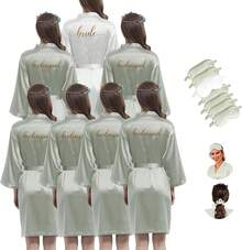 de novia para mujer, de satén para dama de, boda,, batas de novia por la mañana, batas de seda sedosas - Salvia-7 - Ver 31