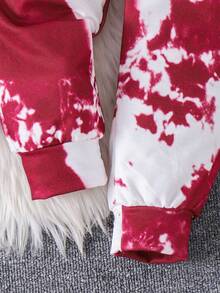 女童扎染印花长袖连帽衫、吊带背心和裤子三件套，街头风格运动装，秋冬 - 玫瑰紅 - 查看 11