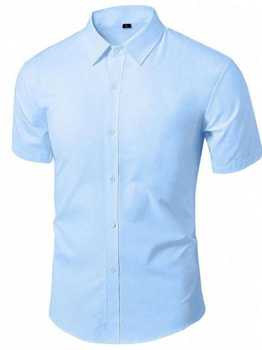 Summer Shirt For Men White Shirts Casual Short Sleeve Button Slim Fit Men's Social Blouse 4XL 5XL CFKG - 藍色 - 查看 1
