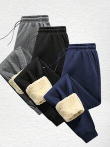 Men's Sherpa Trousers Winter Men's Trousers Thickened Sweatpants Outdoor Trousers Men's Fleece Sweatpants Outer Wear Warm Trousers - Blue - View 2