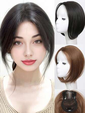 Syntetisk luggperuk för kvinnor med naturlig fluffighet och ökad hårvolym 3D åtta karaktärers ansiktslyftningslugg mittendel falsk lugg lugg syntetisk toppperuk clips-in luggförlängning naturlig osynlig hårvolym kvinnor