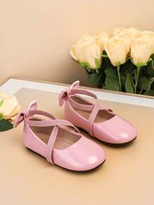 1 Pair Fashion Flat Shoes For Infants, New Kids Flat Shoes, Girls Flabowknotot Shoes - Pink - View 2