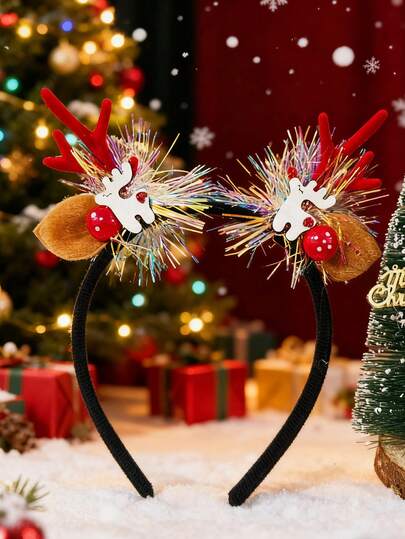 1 قطعة شريط رأس للنساء بتصميم رنة عيد الميلاد الأبيض، رجل زنجبيل ذهبي، فطر مخطط باللون الأحمر والأذن الرنة الملونة، قرن رنة أحمر، شريط رأس جميل وبسيط