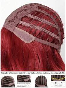 Red Long Curly Wavy Heat-Resistant Synthetic Wig With Bangs, Suitable For Daily Wear, Party, Cosplay, Christmas, Winter, Y2K Style - Multicolor - View 7