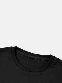 Women's Drop-Shoulder Sweatshirt, Casual Long-Sleeve Round-Neck Pullover For Spring And Summer, Casual Attire Top, Outerwear, Women's Clothing, Patterned Sweatshirt, Casual Streetwear Sweatshirtgifts For Mom-Free Shipping - 黑色 - 查看 3