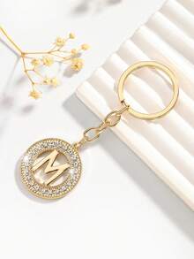 1pc Fashionable European And American Unisex Stylish High-Grade Letter Shape Hollow Out Rhinestone Decor Metal Keychain Bag Charm Car Accessories School Cute Goth Y2k - Silver - View 49