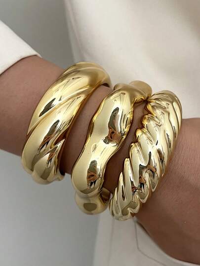 3/1pc Vintage Elegant Fashion Casual Minimalist Wide Stripe CCB Resin Lightweight Open Bangle Set, Suitable For Women's Daily, Party, Wedding Wear, Stackable, Holiday Gift