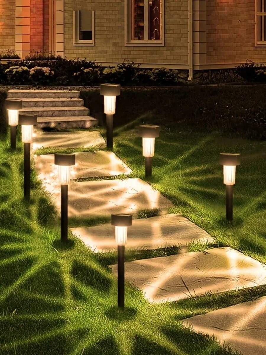 1/6/10 件太阳能花园灯，LED 路径灯，防水户外景观照明，适用于庭院、车道、露台、草坪，黑色