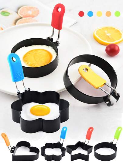 5/2/1 Deep Fried Egg Ring, Egg Ring With Anti Scald Folding Handle, Round, Five Pointed Star, Flower, Heart Shaped Egg Pancake Ring, Non Stick Fried Egg Ring For Home Kitchen Cooking Egg Deep Fried Breakfast Mini Burger, Kitchen Supplies, Kitchen Small Tools