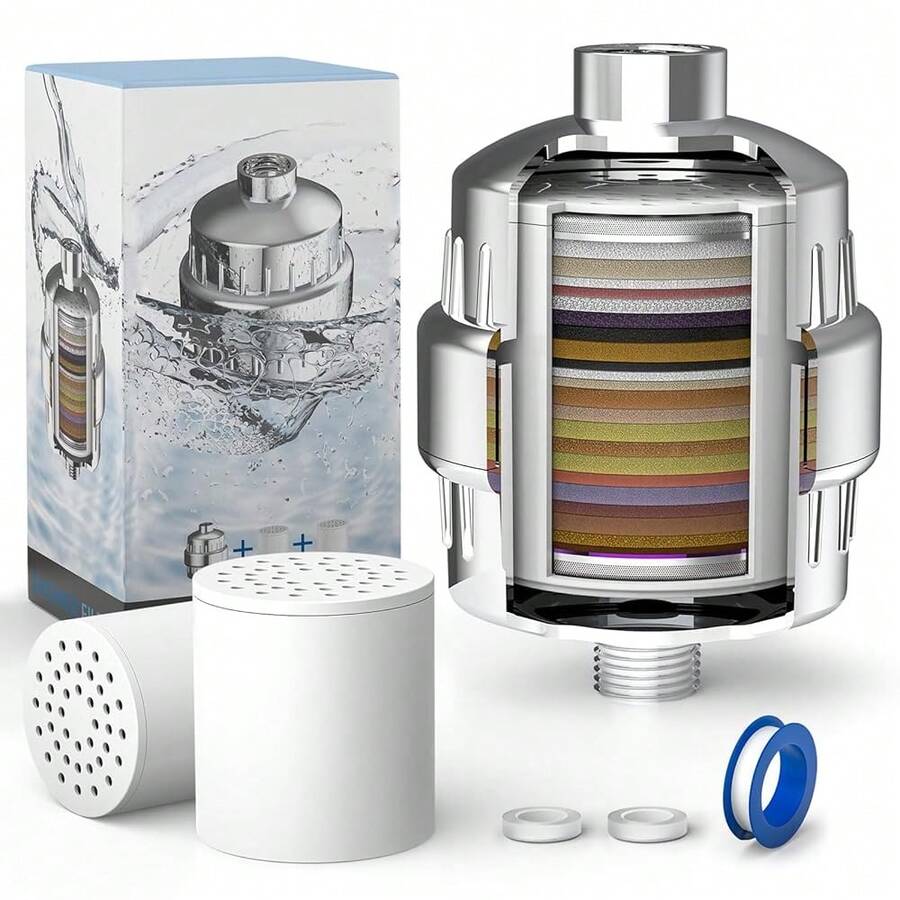 FEELSO 20 Stage Shower Filter, Upgraded High Output Universal Shower Head Water Softener Filter For Hard Water Remove Chlorine Fluoride Heavy Metals Sediments Impurities - 均碼 - 查看 1