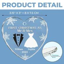 2025年结婚第一个圣诞节装饰物，个性化婚礼圣诞装饰物，我们作为夫妻的第一个圣诞节装饰物，新娘和新郎的第一个圣诞节装饰物 - 無色 - 查看 5