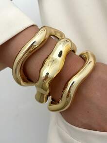3 件套复古夸张奢华金色树脂开口手镯套装，女士日常/派对/婚礼珠宝配饰 - 金色4 - 查看 15