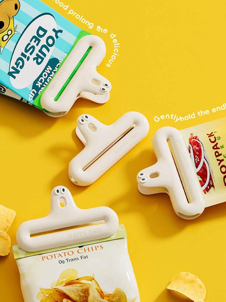 1 件食品袋密封夹，可爱卡通零食袋密封器，采用耐用 ABS 制成，大开口适合不同尺寸的零食袋，不锈钢锯齿夹爪，密封力强，防潮，挂孔设计节省存储空间，有白色、红色、黄色、绿色可供选择 - 彩色 - 查看 9