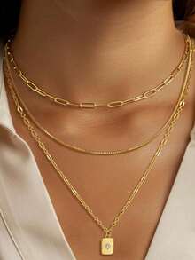 3 قطع طقم قلادة للنساء، قلادات عالقة مربعة أنيقة وعتيقة الطراز، مناسبة للاستخدام اليومي، العطلات، المواعيد، الزفاف، العمل، مرصعة بالزركونيا المكعبة، رائعة كهدية لعيد الميلاد، هالوين، للصديقة، العائلة