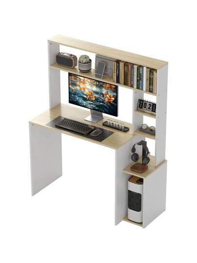 HOMCOM 113 45 Computer Desk, Office Bureau Open Shelves, CPU Holder, Steel Frame Home Office, Bedroom, Oak Finish