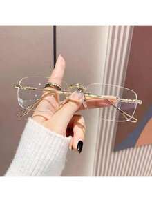 1pc,Women's Rimless Fashion Glasses - Gold - View 3