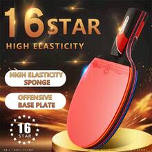 طقم راكيت تنس طاولة احترافي - 16 نجمة [قبضة أفقية - مقبض طويل] - يأتي مع 3 كرات، مناسب للمبتدئين المحترفين وهدية للأصدقاء - مضرب أفقي - مشاهدة 1