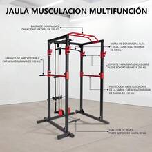 Jaula De Training Adjustable, Jaula De Fuerza Multifuncional, Supporte De Sentadillas Adjustable With Polea Y Cable, And More Accesorios De Training, Equipo De Fitness Multifuncional, Equipo De Training En Casa - 紅色 - 查看 3