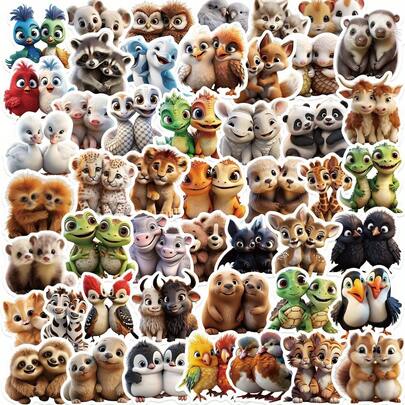 55PCS Funny Two Animals Series Cartoon Graffiti Stickers Suitable DIY Handbooks Luggage Helmet Desktop Mug Notebook Stickers & More