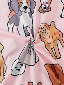 2 件套女孩和青少年休闲卡通小狗印花翻领长袖开衫和裤子睡衣套装，阻燃，适合所有季节 - 粉色 - 查看 7