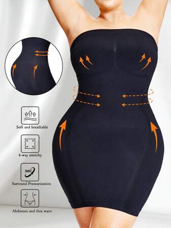 Women Plus Size Seamless Strapless Bodysuit, Removable Straps, Tight-Fitting Summer One-Piece Dress