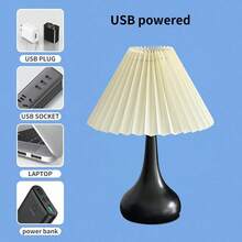 1 pezzo Lampada da scrivania LED moderna plissettata, alimentata tramite USB, per uso interno, base in metallo con finitura verniciata, paralume in tessuto plissettato - Lampada da comodino con luce notturna integrata a LED, senza necessità di lampadina